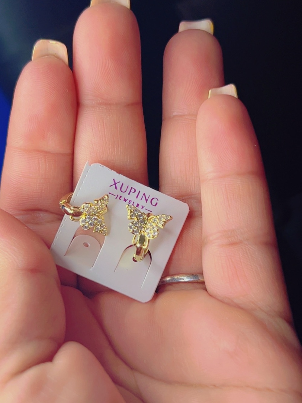 Ping Gold Butterfly Hoop Earrings with Crystal Accents - Gold